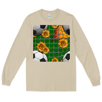 Mushroom soccer balls and sunflowers with goal nets seamless pattern Long Sleeve Tee - BundleAndBundleShop