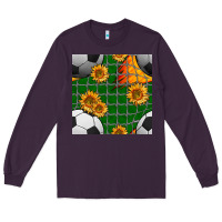 Plum soccer balls and sunflowers with goal nets seamless pattern Long Sleeve Tee - BundleAndBundleShop
