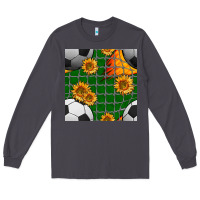 Smoke soccer balls and sunflowers with goal nets seamless pattern Long Sleeve Tee - BundleAndBundleShop