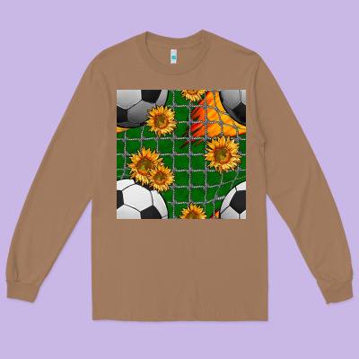 Soccer Balls And Sunflowers With Goal Nets Seamless Pattern Long Sleeve Tee Designed By Bundleandbundleshop