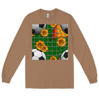 Toasted Coconut soccer balls and sunflowers with goal nets seamless pattern Long Sleeve Tee - BundleAndBundleShop