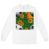White soccer balls and sunflowers with goal nets seamless pattern Long Sleeve Tee - BundleAndBundleShop