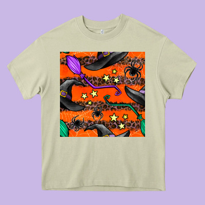Halloween Witch Hats Leopard Seamless Pattern Heavy Core Tee Designed By Bundleandbundleshop