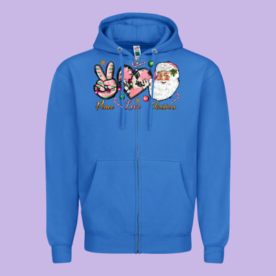 Peace Love Pink Christmas Zipper Hoodie Designed By Nancycooperartshop