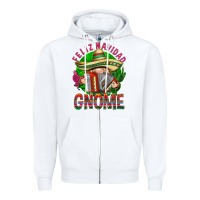 White Feliz Navidad gnome Zipper Hoodie - NancyCooperArtShop