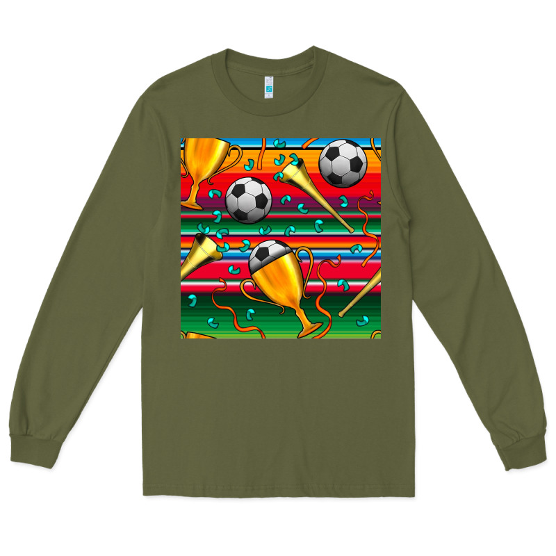 Soccer Winner Cup And Vuvuzela With Serape Seamless Pattern Long Sleeve Tee by BundleAndBundleShop | Teevron