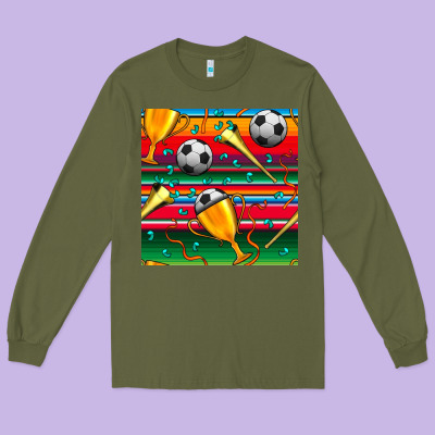 Soccer Winner Cup And Vuvuzela With Serape Seamless Pattern Long Sleeve Tee Designed By Bundleandbundleshop