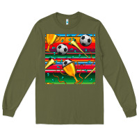 Army Green soccer winner cup and vuvuzela with serape seamless pattern Long Sleeve Tee - BundleAndBundleShop