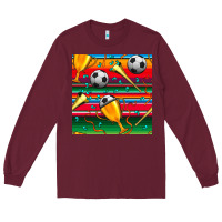 Burgundy soccer winner cup and vuvuzela with serape seamless pattern Long Sleeve Tee - BundleAndBundleShop