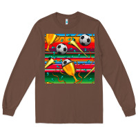 Chestnut soccer winner cup and vuvuzela with serape seamless pattern Long Sleeve Tee - BundleAndBundleShop