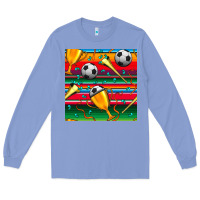 Colony Blue soccer winner cup and vuvuzela with serape seamless pattern Long Sleeve Tee - BundleAndBundleShop