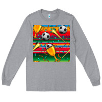 Heather Grey soccer winner cup and vuvuzela with serape seamless pattern Long Sleeve Tee - BundleAndBundleShop