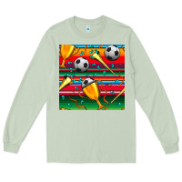 Matcha soccer winner cup and vuvuzela with serape seamless pattern Long Sleeve Tee - BundleAndBundleShop