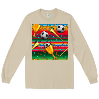 Mushroom soccer winner cup and vuvuzela with serape seamless pattern Long Sleeve Tee - BundleAndBundleShop
