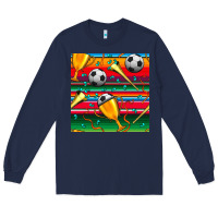 Navy soccer winner cup and vuvuzela with serape seamless pattern Long Sleeve Tee - BundleAndBundleShop