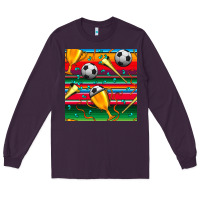 Plum soccer winner cup and vuvuzela with serape seamless pattern Long Sleeve Tee - BundleAndBundleShop