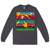 Smoke soccer winner cup and vuvuzela with serape seamless pattern Long Sleeve Tee - BundleAndBundleShop