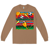 Toasted Coconut soccer winner cup and vuvuzela with serape seamless pattern Long Sleeve Tee - BundleAndBundleShop