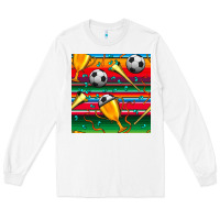 White soccer winner cup and vuvuzela with serape seamless pattern Long Sleeve Tee - BundleAndBundleShop