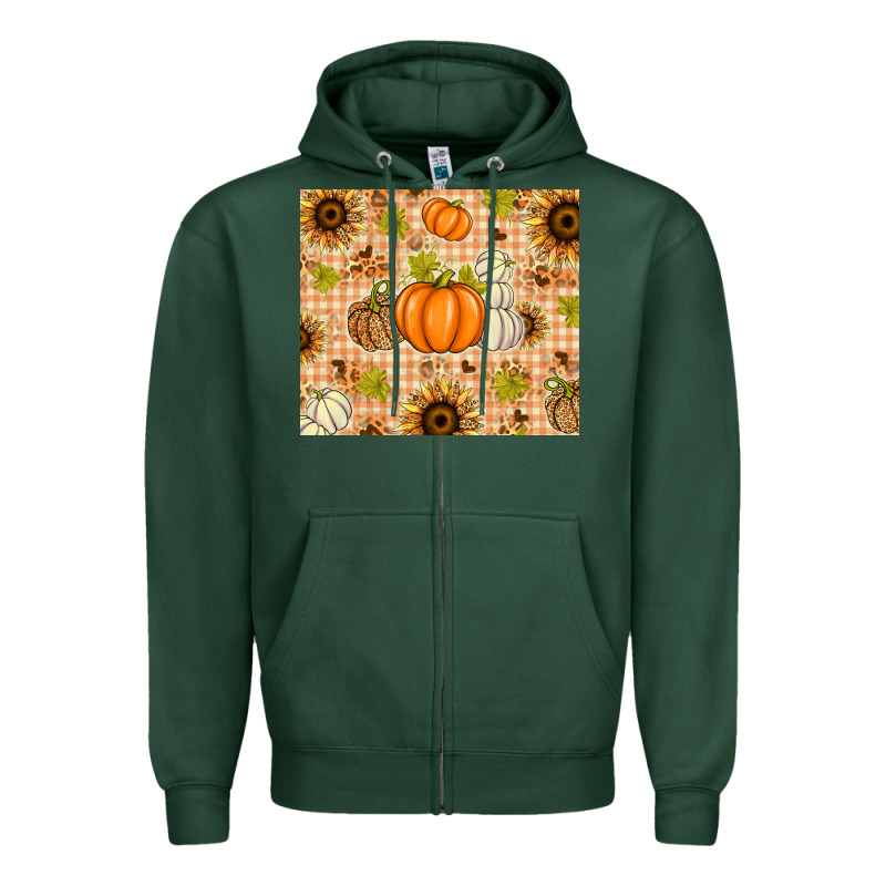 Fall Pumpkins And Sunflowers With Leopard Zipper Hoodie by texasbilliewilder | Teevron