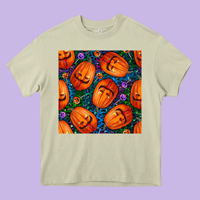 Halloween Pumpkin And Candy Seamless Pattern Heavy Core Tee Designed By Bundleandbundleshop