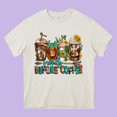 Moody Before Coffee Longhaired Cow Coffee Heavy Core Tee Designed By Jasminsmagicworld