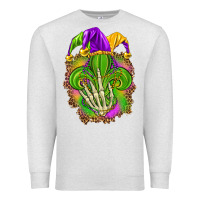 Oatmeal Heather Mardi Gras with skeleton hand Premium Sweatshirt - HowdyJamesFarm