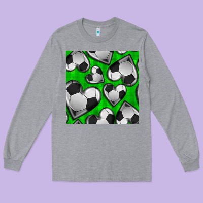 Soccer Hearts Seamless Pattern Long Sleeve Tee Designed By Bundleandbundleshop