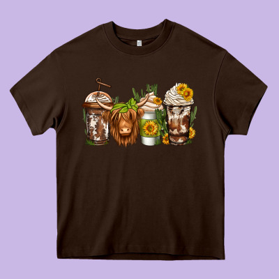 Longhaired Cow Coffee Heavy Core Tee Designed By Jasminsmagicworld