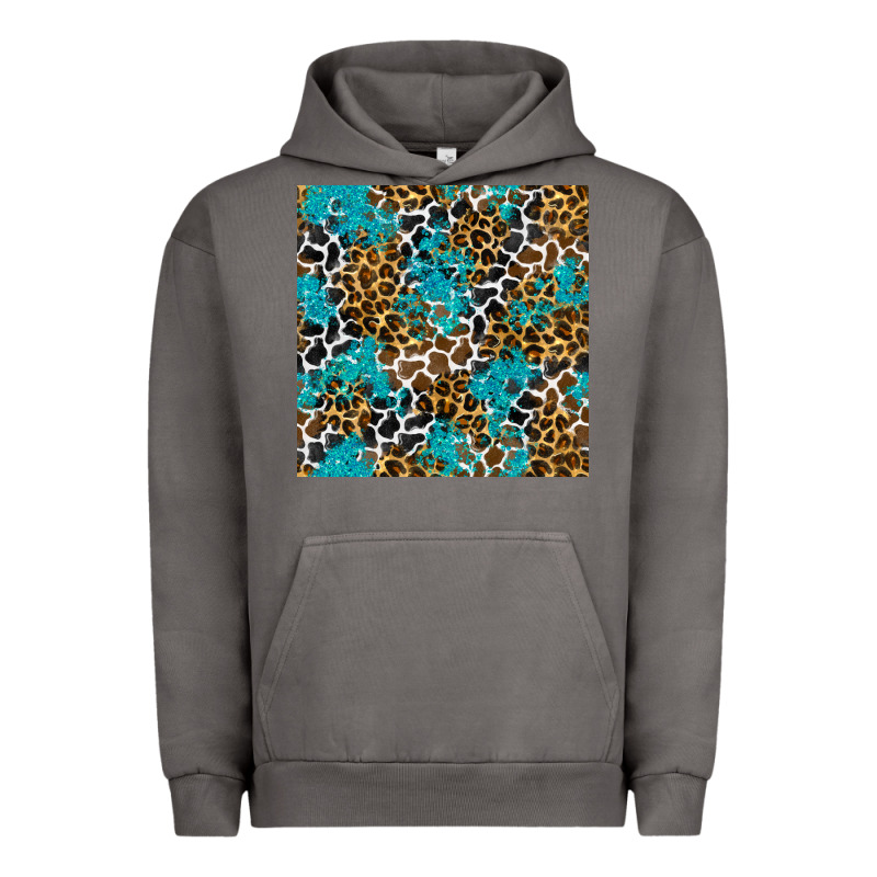 Turquoise Glitter Cowhide Leopard Seamless Pattern Urban Hoodie by BundleAndBundleShop | Teevron
