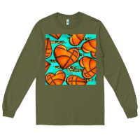 Army Green basketball hearts with leopard seamless pattern Long Sleeve Tee - BundleAndBundleShop