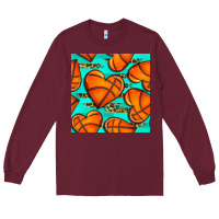 Burgundy basketball hearts with leopard seamless pattern Long Sleeve Tee - BundleAndBundleShop