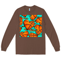 Chestnut basketball hearts with leopard seamless pattern Long Sleeve Tee - BundleAndBundleShop