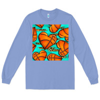 Colony Blue basketball hearts with leopard seamless pattern Long Sleeve Tee - BundleAndBundleShop