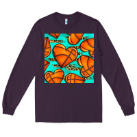 Plum basketball hearts with leopard seamless pattern Long Sleeve Tee - BundleAndBundleShop