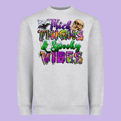Thick Thighs And Spooky Vibes Heavyweight Sweatshirt Designed By Bundleandbundleshop