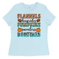 Baby Blue Flannels Hayrides Pumpkins Sweaters Bonfires Ladies Tee - Artiststas