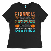 Black Flannels Hayrides Pumpkins Sweaters Bonfires Ladies Tee - Artiststas