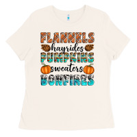 Bone Flannels Hayrides Pumpkins Sweaters Bonfires Ladies Tee - Artiststas
