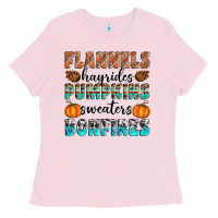 Bubblegum Pink Flannels Hayrides Pumpkins Sweaters Bonfires Ladies Tee - Artiststas