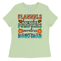 Matcha Flannels Hayrides Pumpkins Sweaters Bonfires Ladies Tee - Artiststas