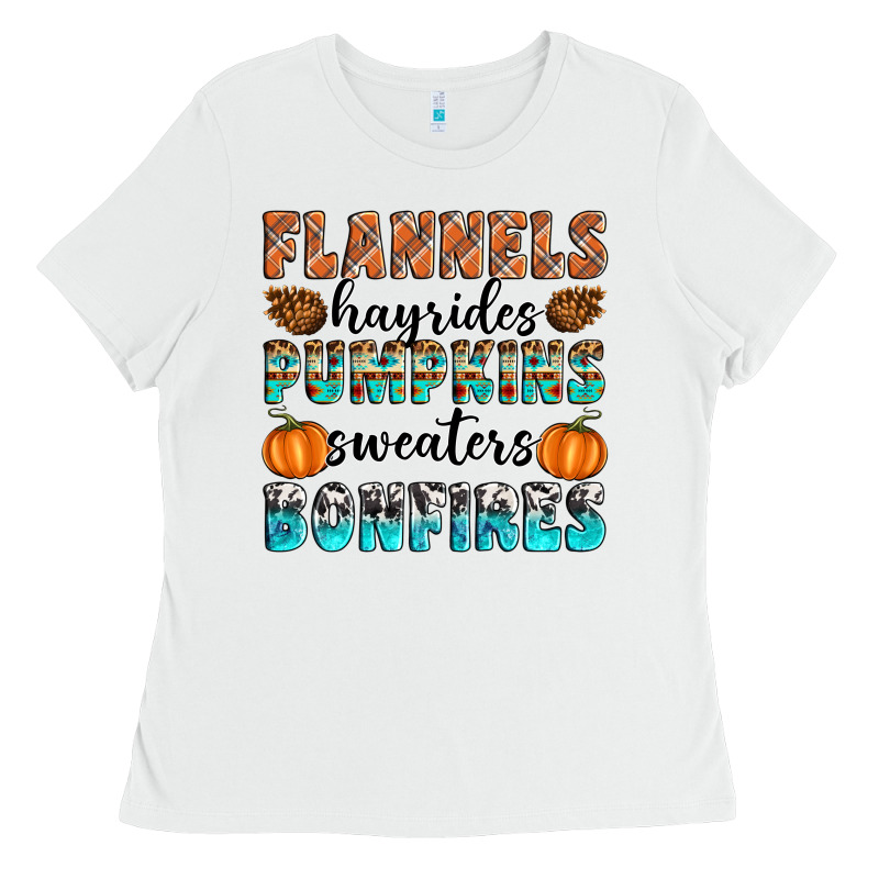 Flannels Hayrides Pumpkins Sweaters Bonfires Ladies Tee by Artiststas | Teevron