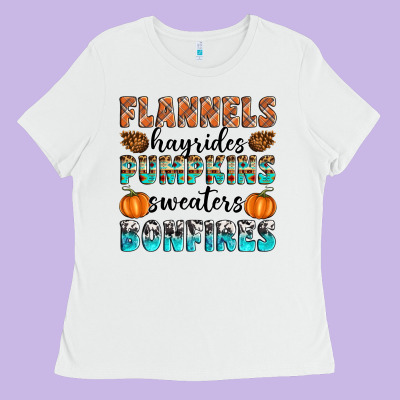 Flannels Hayrides Pumpkins Sweaters Bonfires Ladies Tee Designed By Artiststas