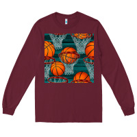 Burgundy basketball hoop seamless pattern Long Sleeve Tee - BundleAndBundleShop