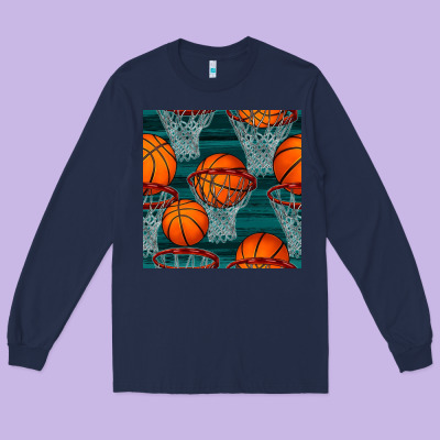 Basketball Hoop Seamless Pattern Long Sleeve Tee Designed By Bundleandbundleshop