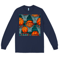 Navy basketball hoop seamless pattern Long Sleeve Tee - BundleAndBundleShop