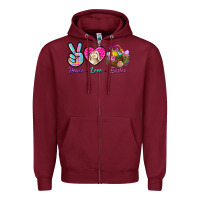Burgundy Peace love Easter Zipper Hoodie - NancyCooperArtShop