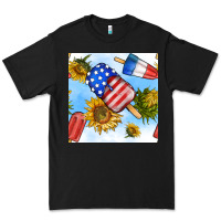 Black 4th of july sunflowers ice cream seamless pattern Premium Tee - BundleAndBundleShop