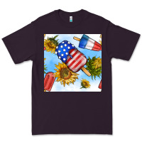 Plum 4th of july sunflowers ice cream seamless pattern Premium Tee - BundleAndBundleShop
