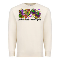 Sandshell Peace Love Mardi Gras Premium Sweatshirt - HowdyJamesFarm